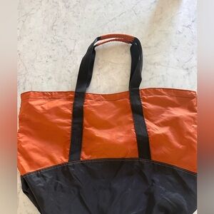 Vintage LLBean Nylon Two-Tone Orange and Black Tote